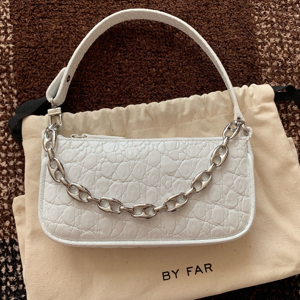 By Far Mini Rachel Bag White Croc